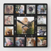 ファミリーフォトコラージュ13インスタグラム写真 |黒 スクエア壁時計 (正面)