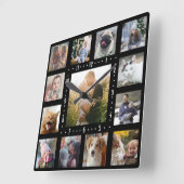 ファミリーフォトコラージュ13インスタグラム写真 |黒 スクエア壁時計 (傾斜)