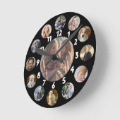 ファミリーフォトコラージュ13インスタグラム写真 |黒 ラウンド壁時計 (傾斜)