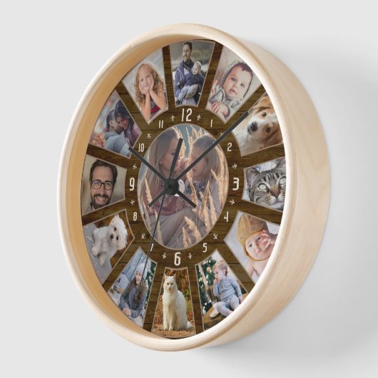 ファミリーフォトコラージュ13カスタム簡単ファームハウスウッド 壁時計 (傾斜)