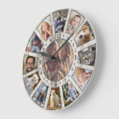 ファミリーフォトコラージュ13ファームハウスウッドカスタム簡単 ラージ壁時計 (傾斜)