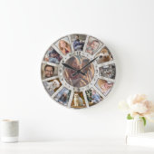 ファミリーフォトコラージュ13ファームハウスウッドカスタム簡単 ラージ壁時計 (ホーム)