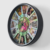 ファミリーフォトコラージュ13レトログリーンタイダイカスタムー 壁時計 (傾斜)