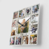 ファミリーフォトコラージュ13写真素朴ファームハウスウッド スクエア壁時計 (傾斜)