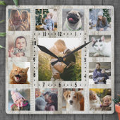 ファミリーフォトコラージュ13写真素朴ファームハウスウッド スクエア壁時計