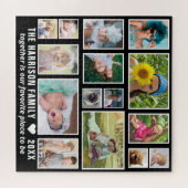 ファミリーフォトコラージュ15カスタム白黒スクエア ジグソーパズル (横)