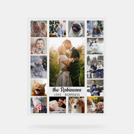 ファミリーフォトコラージュ15写真名簡単カスタム アクリルサイン (正面)