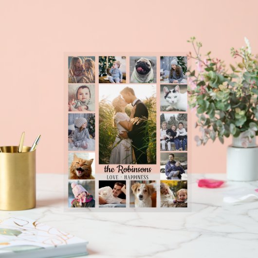 ファミリーフォトコラージュ15写真名簡単カスタム アクリルサイン (ウェディング)