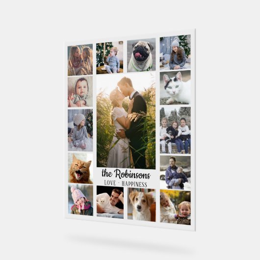 ファミリーフォトコラージュ15写真名簡単カスタム アクリルサイン (傾斜)