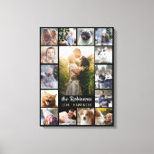 ファミリーフォトコラージュ15写真+ネームブラック簡単 キャンバスプリント (正面)