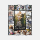 ファミリーフォトコラージュ15写真+ネームブラック簡単 フリースブランケット (正面)