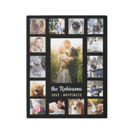 ファミリーフォトコラージュ15写真+ネームブラック簡単 メタルプリント