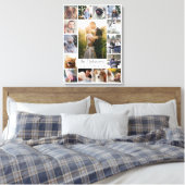ファミリーフォトコラージュ15写真+名前グレーホワイト キャンバスプリント (インサイチュ (寝室))