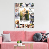 ファミリーフォトコラージュ15写真+名前グレーホワイト キャンバスプリント (インサイチュ (リビング))