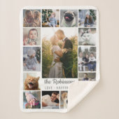 ファミリーフォトコラージュ15写真+名前グレーホワイト シェルパブランケット (正面)