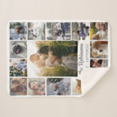 ファミリーフォトコラージュ15写真+名前グレーホワイト シェルパブランケット (正面(横))