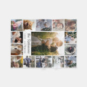 ファミリーフォトコラージュ15写真+名前グレーホワイト フリースブランケット (正面(横))