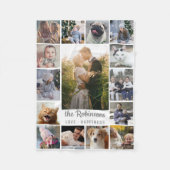 ファミリーフォトコラージュ15写真+名前グレーホワイト フリースブランケット (正面)