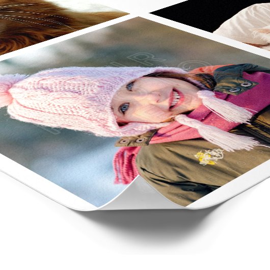 ファミリーフォトコラージュ15写真+名前グレーホワイト ポスター (角)