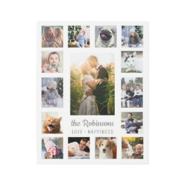 ファミリーフォトコラージュ15写真+名前グレーホワイト メタルプリント