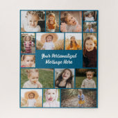 ファミリーフォトコラージュ16インスタグラム写真ブルー ジグソーパズル (縦)