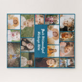 ファミリーフォトコラージュ16インスタグラム写真ブルー ジグソーパズル (横)