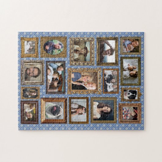 ファミリーフォトコラージュ17写真ファンシーフレーム簡単 ジグソーパズル (横)
