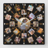 ファミリーフォトコラージュ21写真かわいらしブラック金ゴールド スクエア壁時計 (正面)