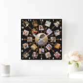 ファミリーフォトコラージュ21写真かわいらしブラック金ゴールド スクエア壁時計 (ホーム)