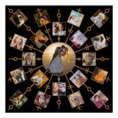 ファミリーフォトコラージュ21写真かわいらしブラック金ゴールド ポスター (正面)