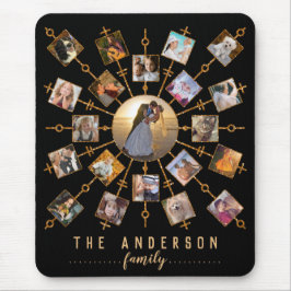 ファミリーフォトコラージュ21写真ブラック金ゴールド+名前 マウスパッド