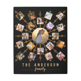 ファミリーフォトコラージュ21写真ブラック金ゴールド+名前 メタルプリント