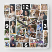 ファミリーフォトコラージュ29カットアウト写真簡単テンプレート スクエア壁時計 (正面)