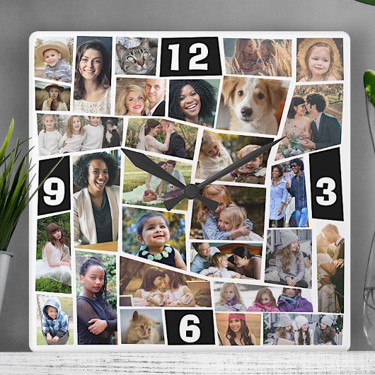 ファミリーフォトコラージュ29カットアウト写真簡単テンプレート スクエア壁時計