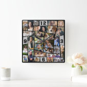 ファミリーフォトコラージュ29簡単テンプレートカット写真 スクエア壁時計 (ホーム)