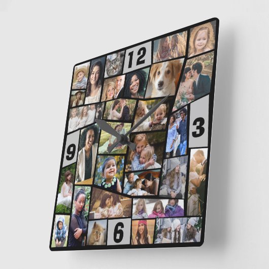 ファミリーフォトコラージュ29簡単テンプレートカット写真 スクエア壁時計 (傾斜)