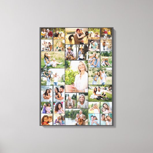 ファミリーフォトコラージュ31写真ダークグレー キャンバスプリント (正面)