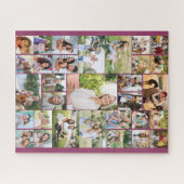 ファミリーフォトコラージュ31写真ピンクジグソーパズル ジグソーパズル (横)