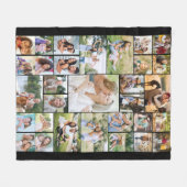 ファミリーフォトコラージュ31写真ブラック フリースブランケット (正面(横))