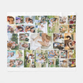 ファミリーフォトコラージュ31写真白 フリースブランケット (正面(横))
