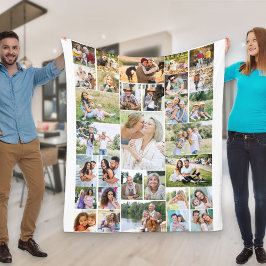 ファミリーフォトコラージュ31写真白 フリースブランケット