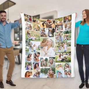 ファミリーフォトコラージュ31写真白 フリースブランケット