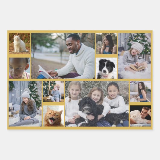 ファミリーフォトコラージュ36写真3色カスタム ラッピングペーパーシート (正面3)