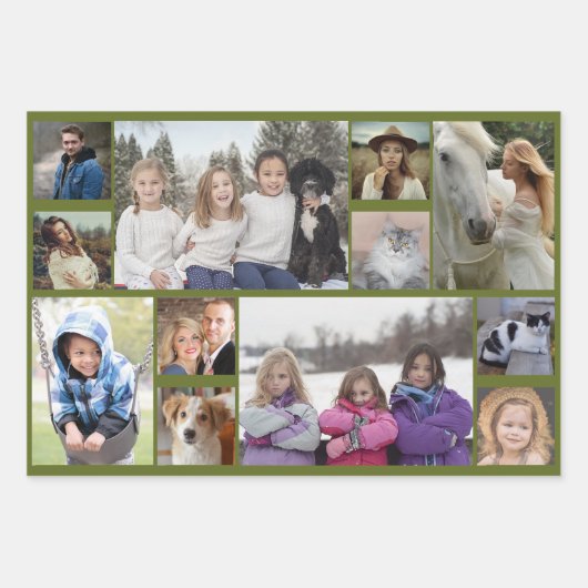 ファミリーフォトコラージュ36写真3色カスタム ラッピングペーパーシート (正面2)