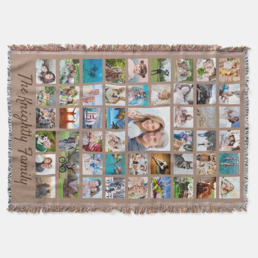 ファミリーフォトコラージュ51枚の写真カスタム文字の色 スローブランケット (正面)