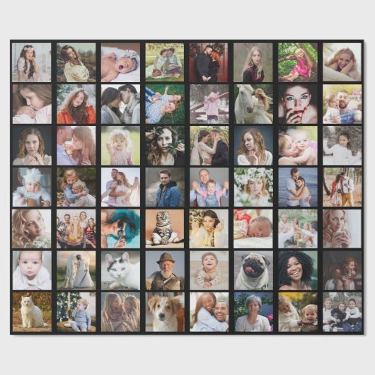 ファミリーフォトコラージュ56スクエアインスタグラムDIYブラック ラッピングペーパー (フラット)