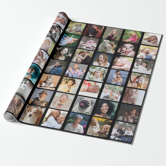 ファミリーフォトコラージュ56スクエアインスタグラムDIYブラック ラッピングペーパー (アンロールド)