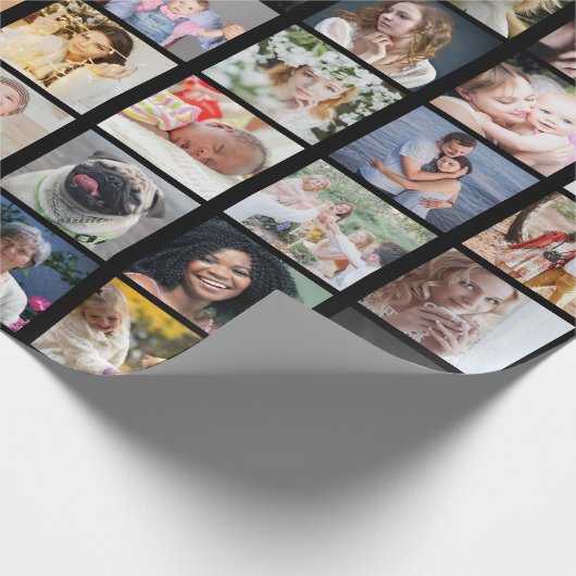 ファミリーフォトコラージュ56スクエアインスタグラムDIYブラック ラッピングペーパー (角)