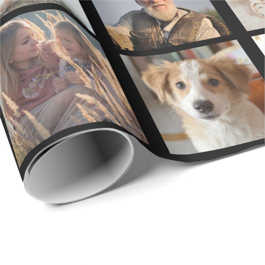 ファミリーフォトコラージュ56スクエアインスタグラムDIYブラック ラッピングペーパー (ロールコーナー)