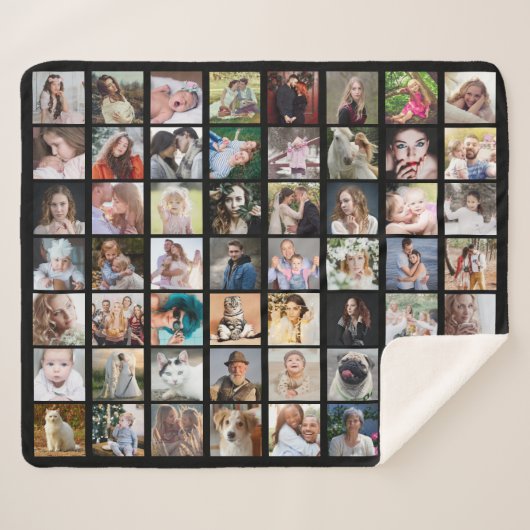 ファミリーフォトコラージュ56スクエア写真簡単カスタムBk シェルパブランケット (正面(横))